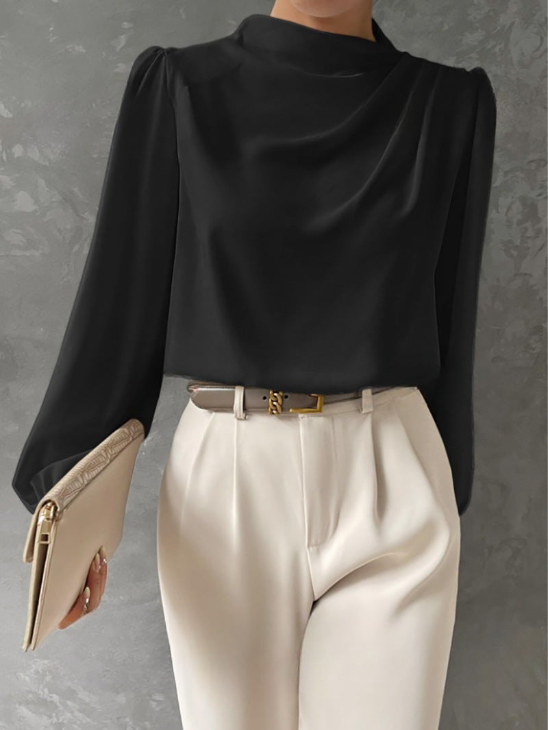 Emmeline - Elegante blusa de cuello alto y manga larga
