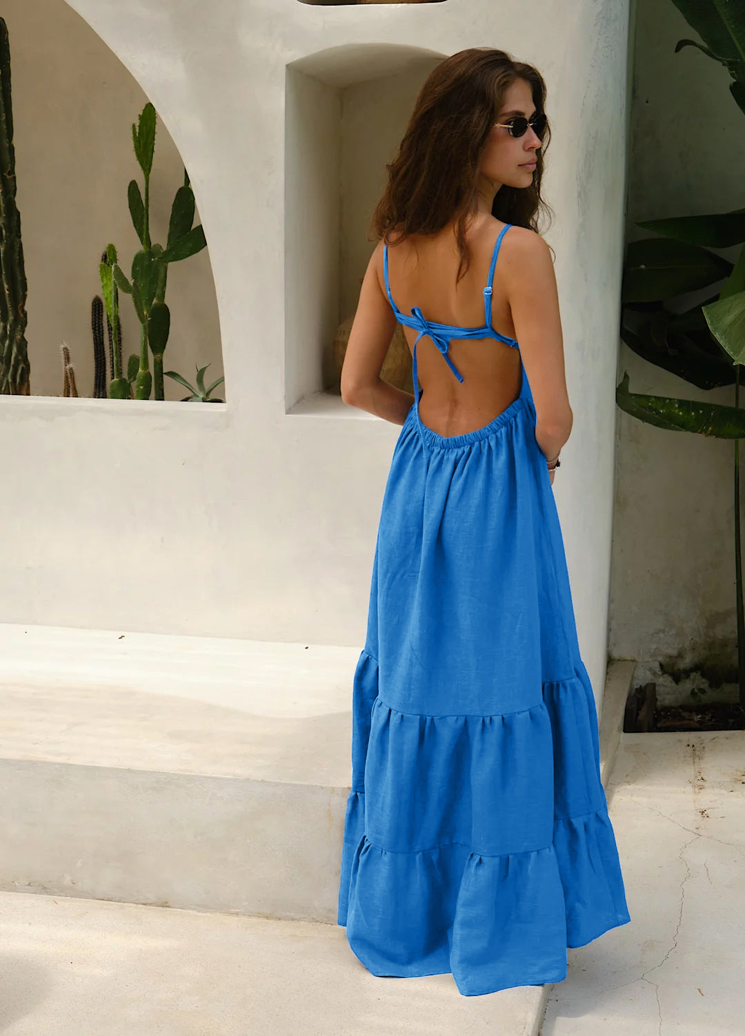 Brunca - Vestido largo de tirantes con espalda descubierta y color sólido