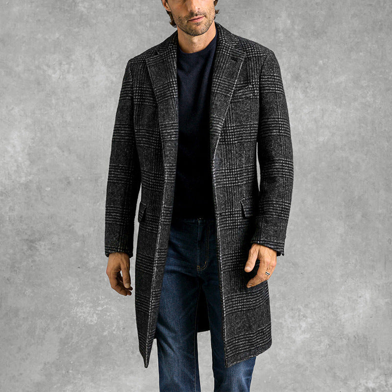 Edwin - Trenchcoat largo elegante de cuadros para hombre