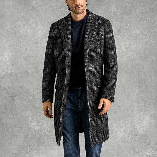Edwin - Trenchcoat largo elegante de cuadros para hombre