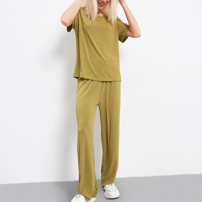 Beatriz - Conjunto casual de top de manga corta y pantalón de pierna ancha