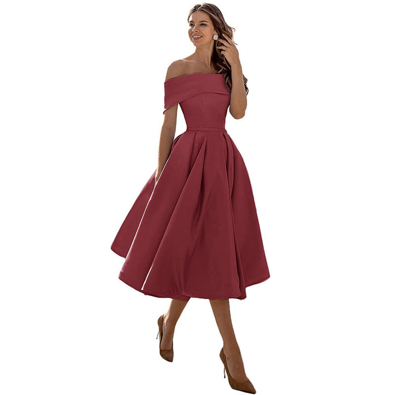 Gabriela - Moda Casual Vestido de fiesta de satén sin tirantes