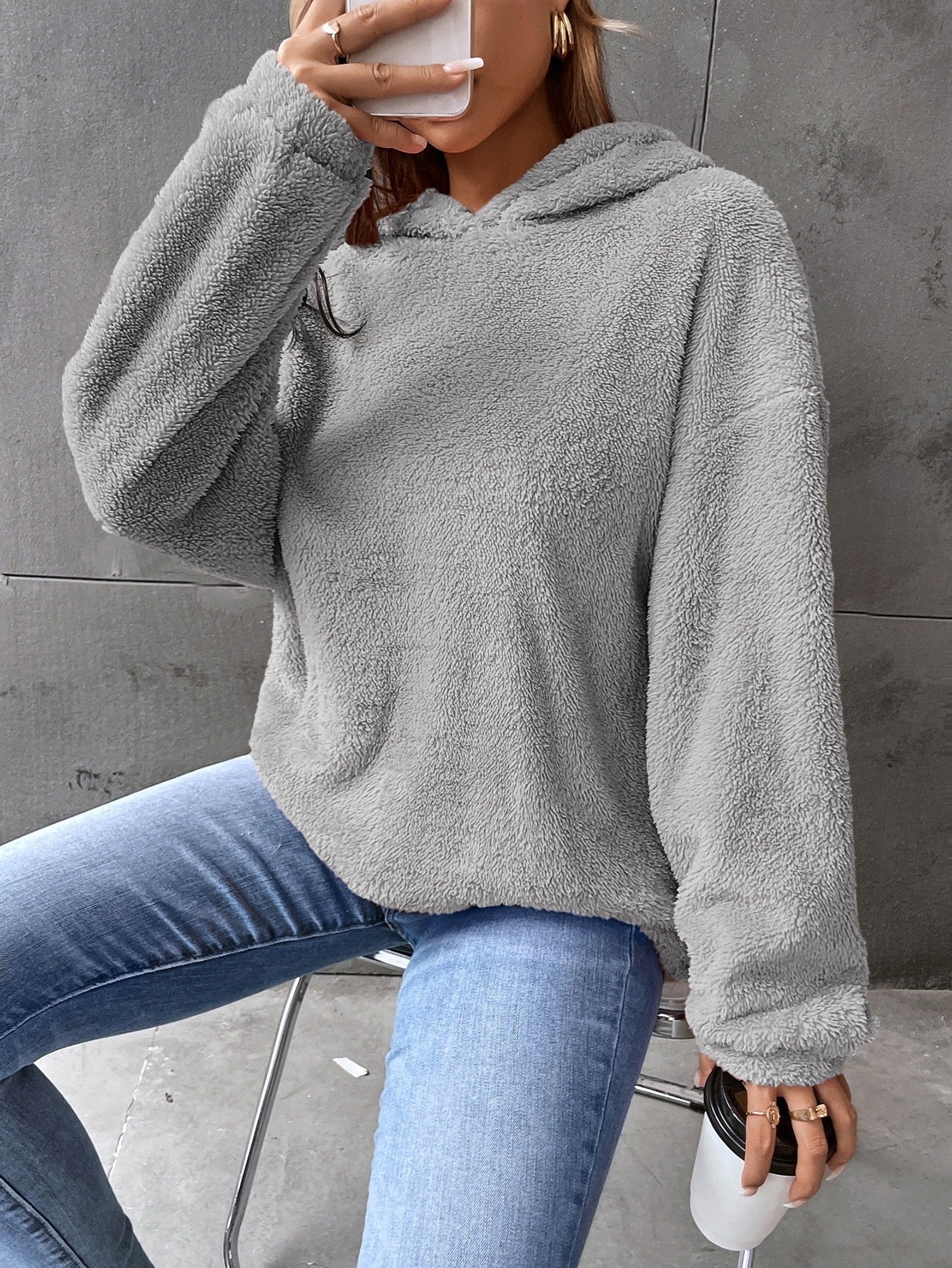 Leasha - Chaqueta casual de felpa suave y cálida con capucha