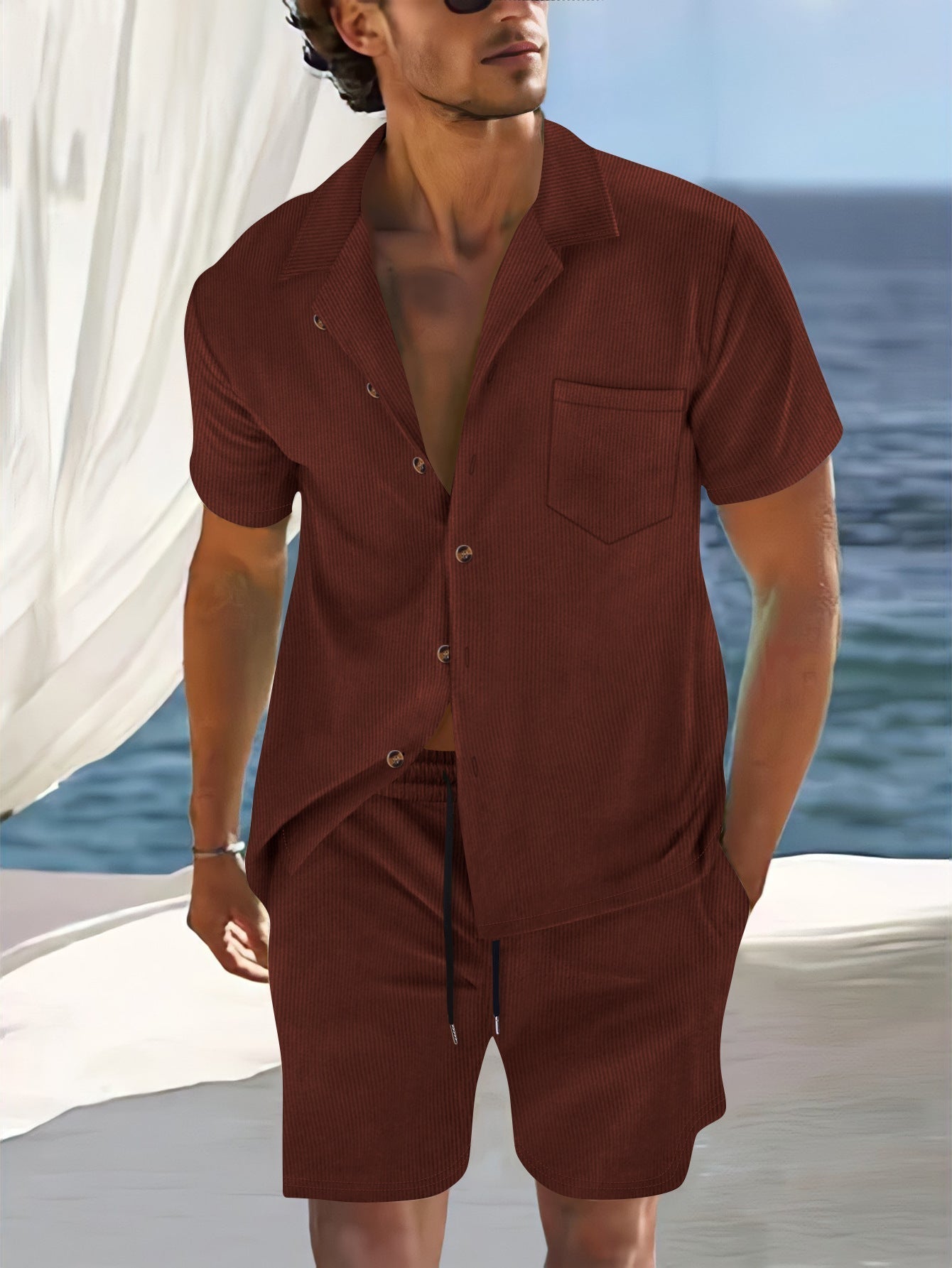 Hussain - Polo casual con shorts para hombre