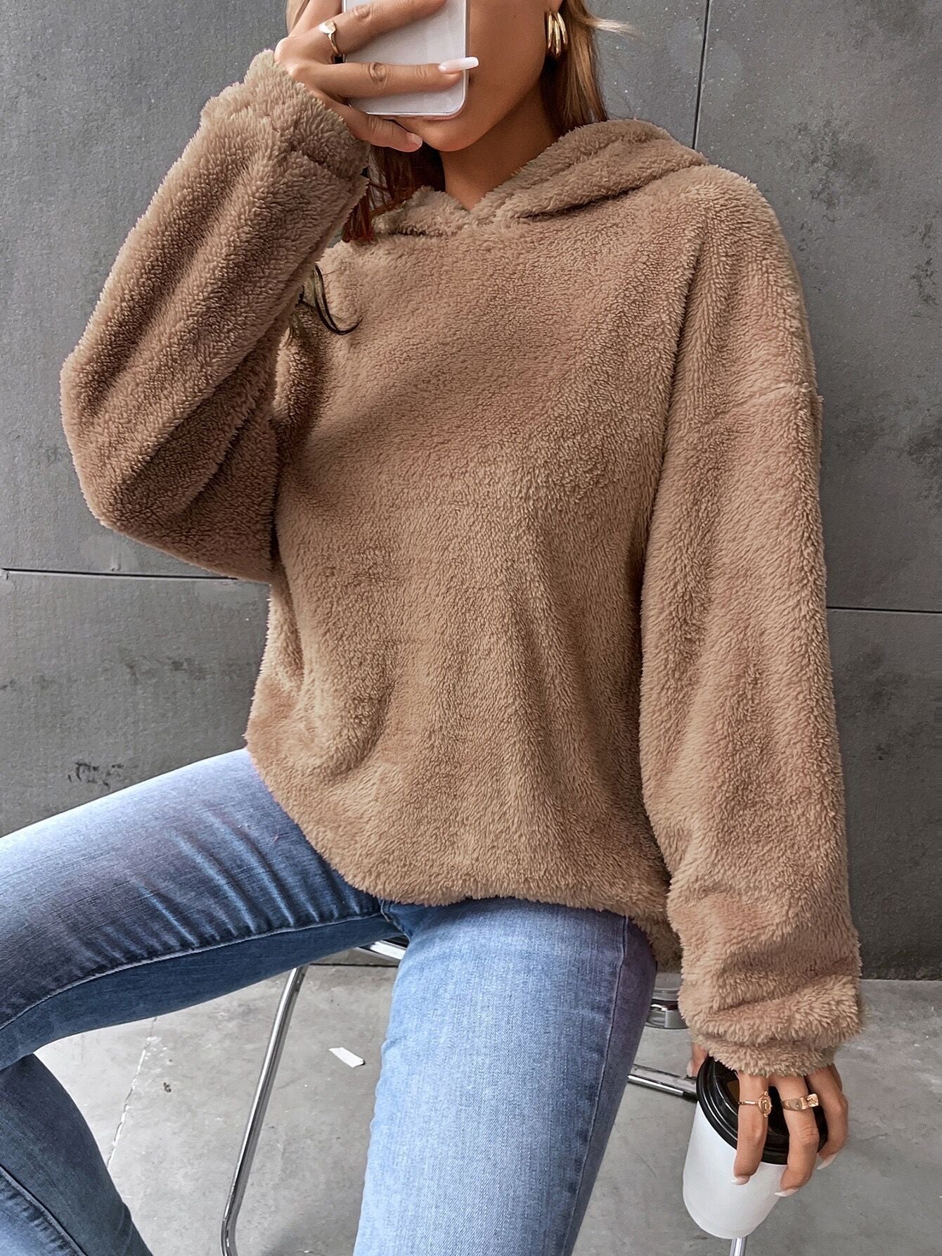 Leasha - Chaqueta casual de felpa suave y cálida con capucha