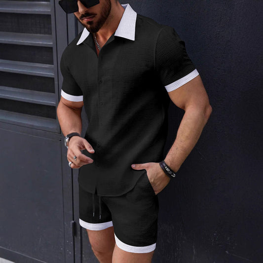Henrik - Polo Jacquard casual con botones y shorts para hombre