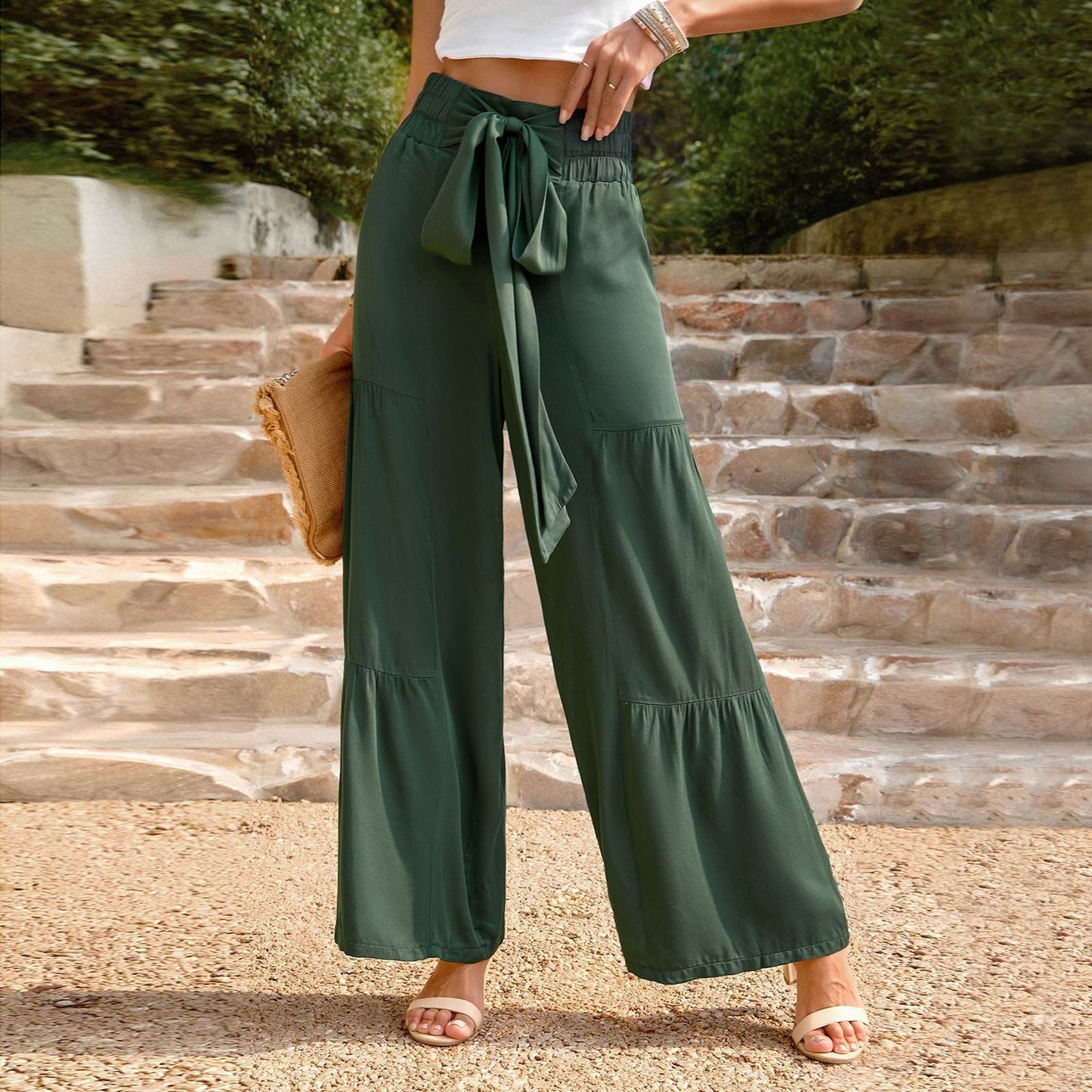 Emberly - Pantalones anchos de cintura alta con tirantes y estilo holgado