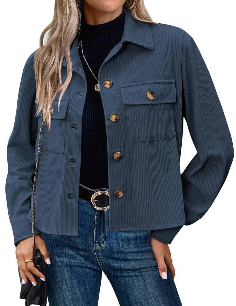 Jamelia - Chaqueta informal y elegante de pana con botones y corte corto
