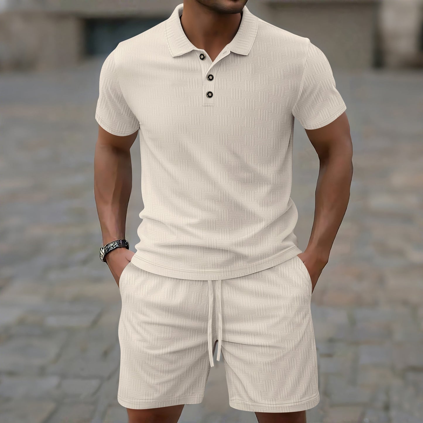 Elvio - Conjunto casual de polo Slim-Fit y shorts para hombre