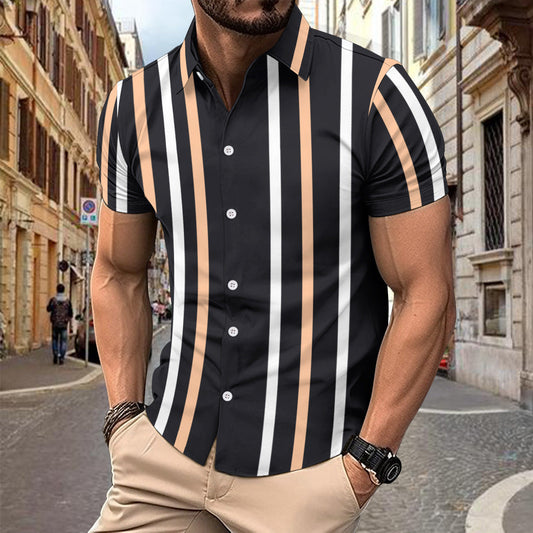 Caiden - Polo slim fit de rayas con botones y manga corta para hombre