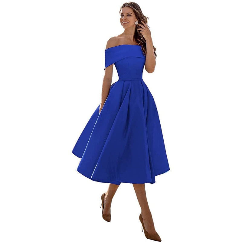 Gabriela - Moda Casual Vestido de fiesta de satén sin tirantes