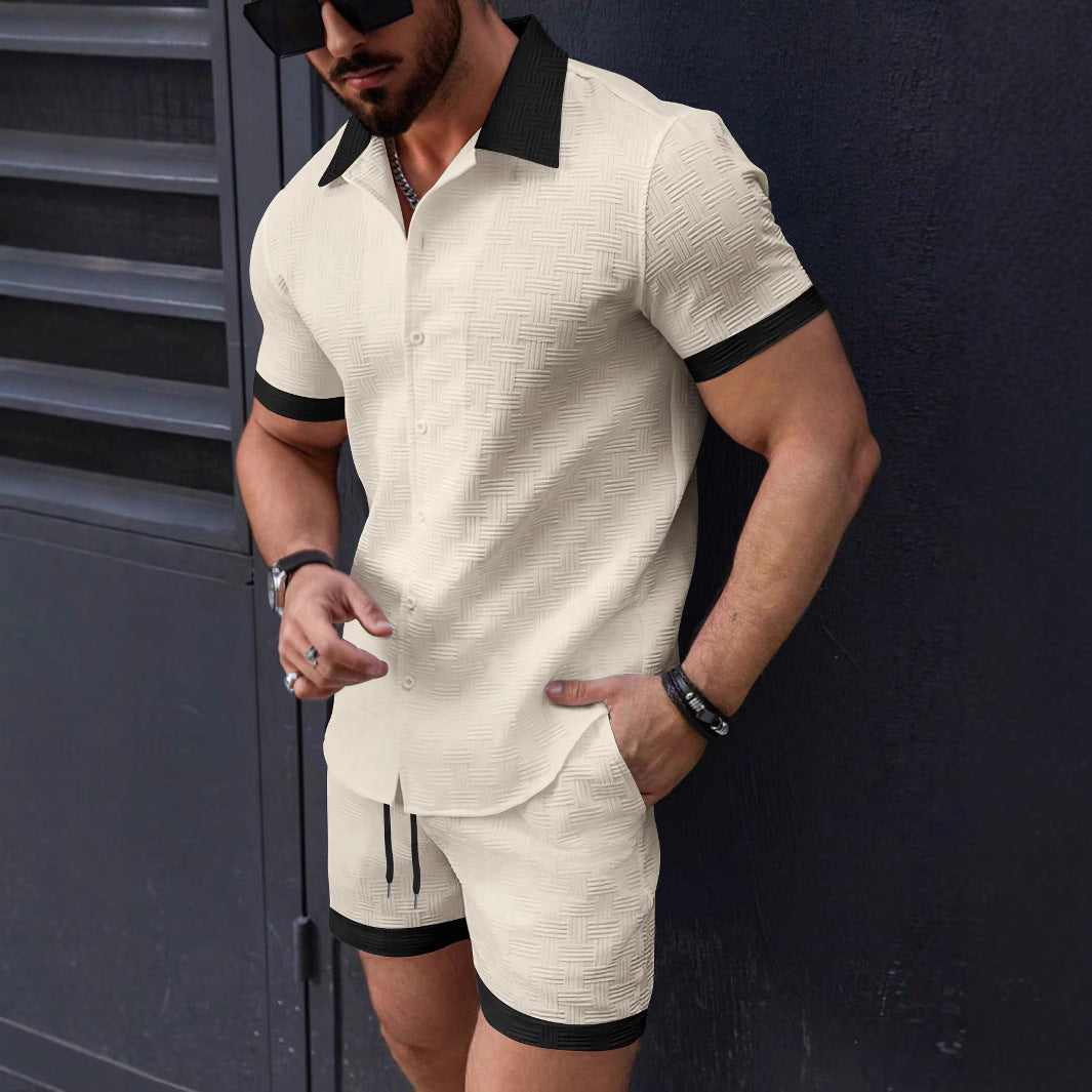 Henrik - Polo Jacquard casual con botones y shorts para hombre