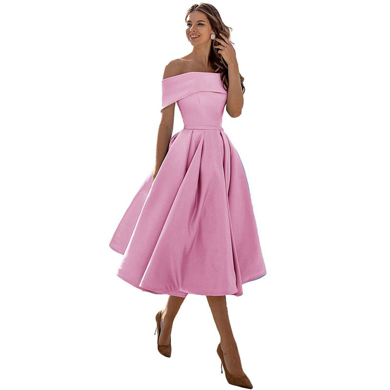 Gabriela - Moda Casual Vestido de fiesta de satén sin tirantes