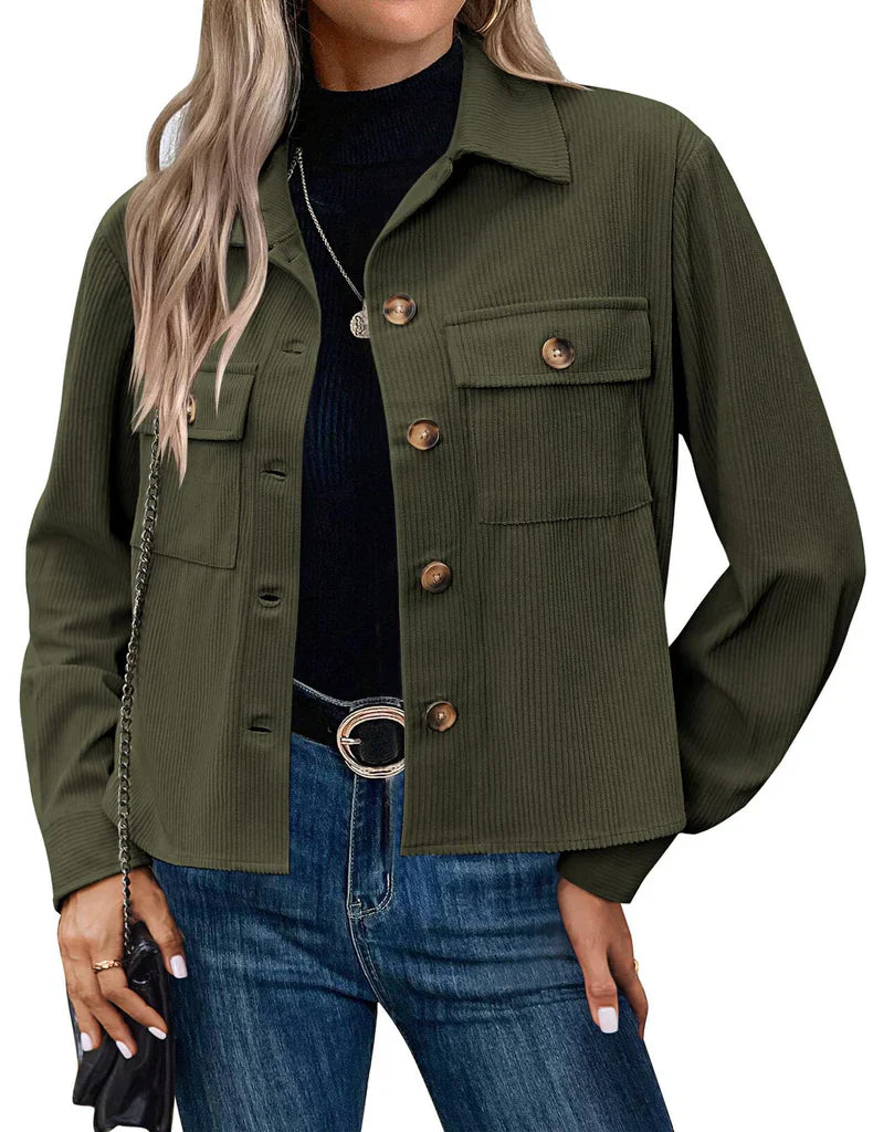 Jamelia - Chaqueta informal y elegante de pana con botones y corte corto
