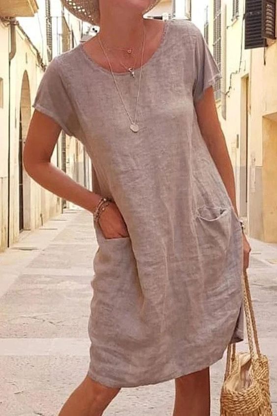 Elena - Vestido Casual de Lino con Bolsillos
