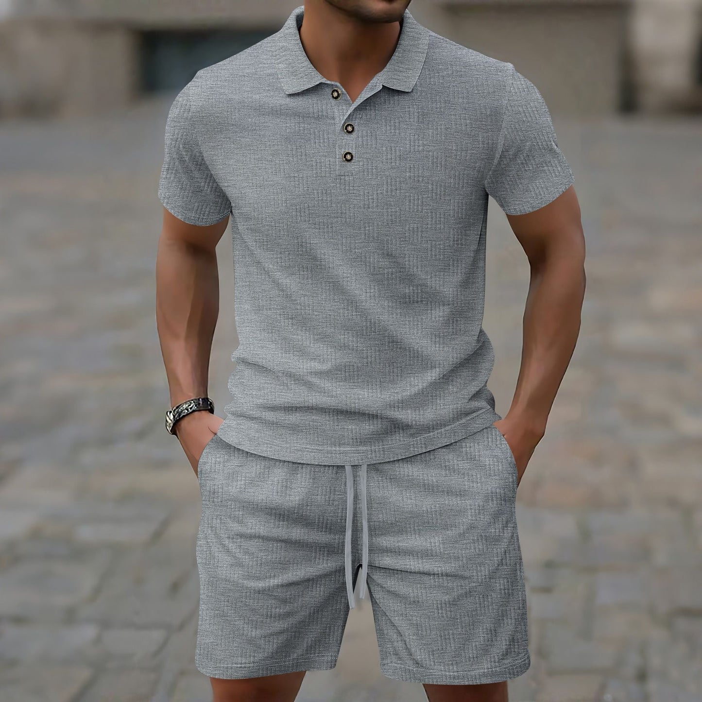Elvio - Conjunto casual de polo Slim-Fit y shorts para hombre