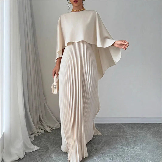 Ariane - Elegante vestido largo con pliegues fluidos y mangas murciélago