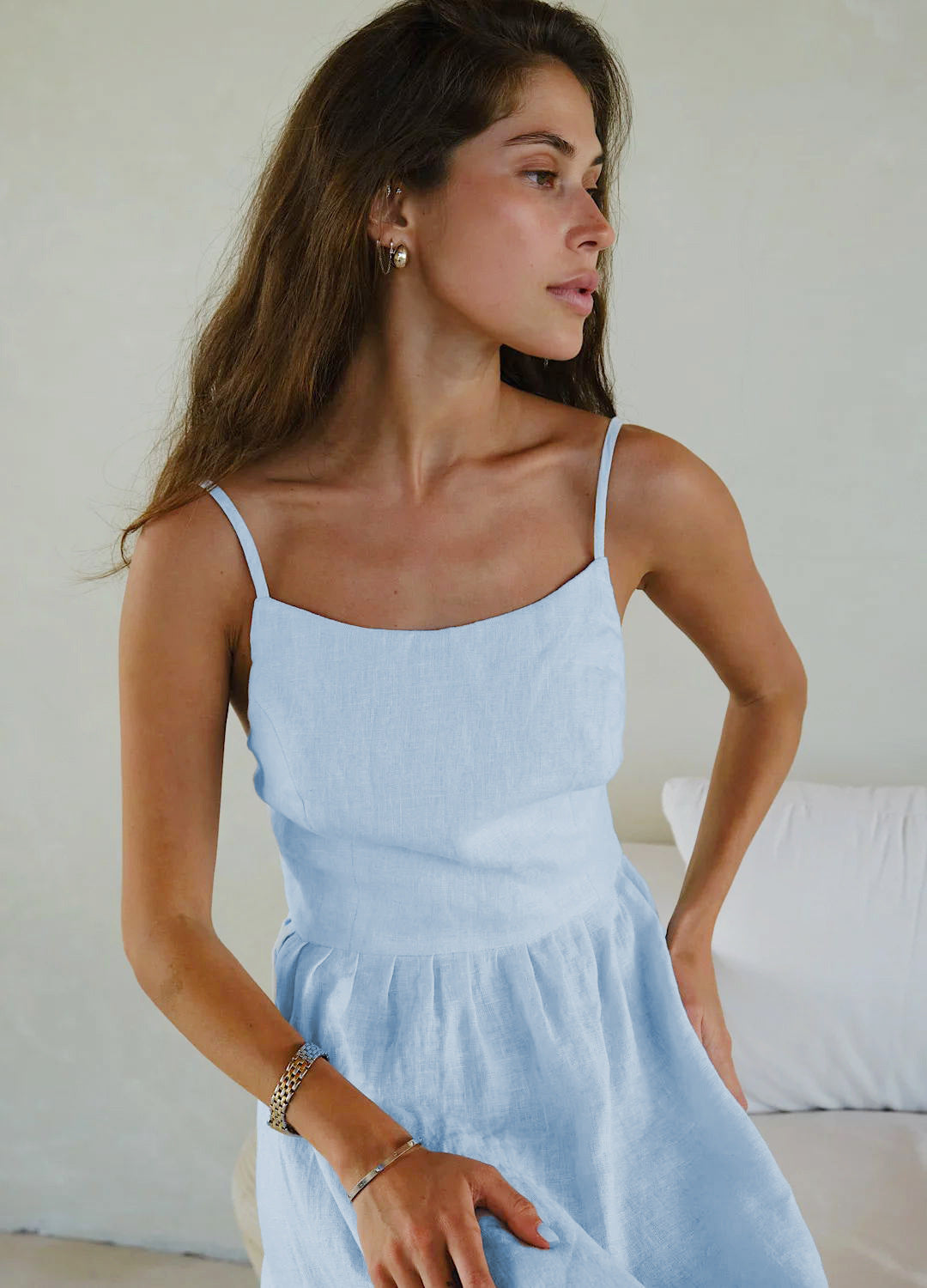 Brunca - Vestido largo de tirantes con espalda descubierta y color sólido