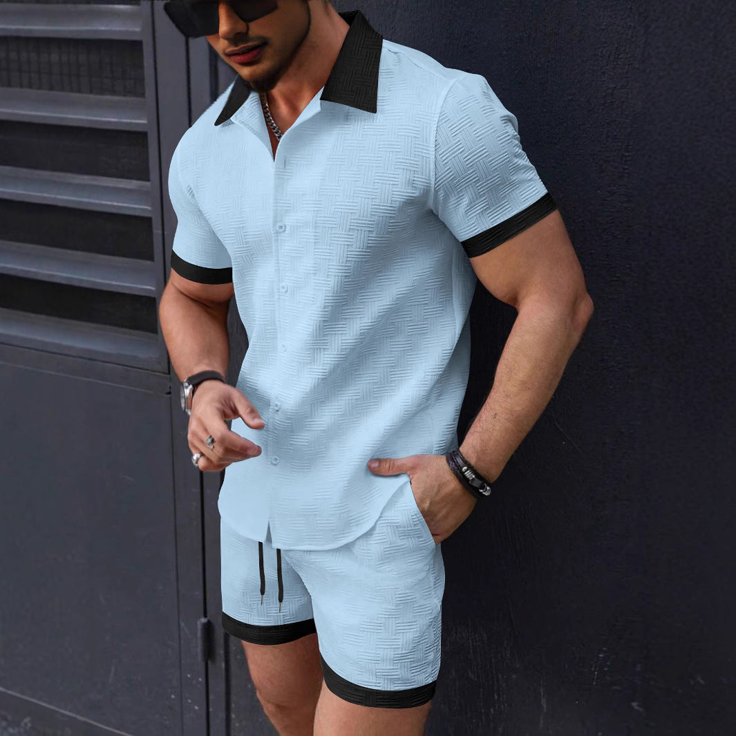 Henrik - Polo Jacquard casual con botones y shorts para hombre