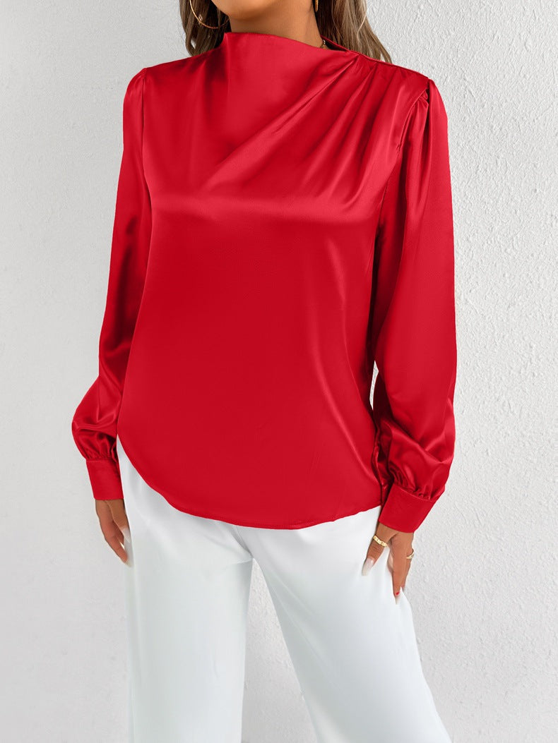 Elvira - Elegante blusa de cuello alto y manga larga
