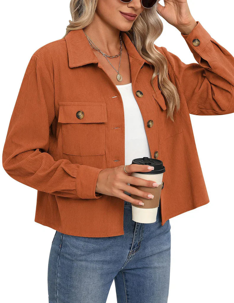 Jamelia - Chaqueta informal y elegante de pana con botones y corte corto