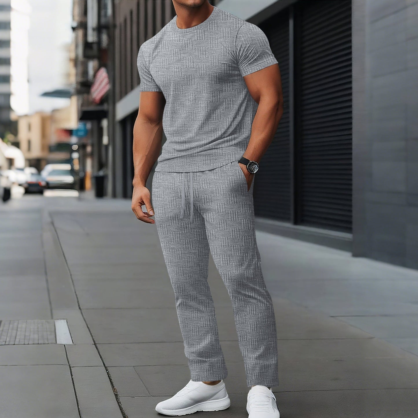Galvin - Conjunto casual Slim Fit de camiseta y pantalón para hombre