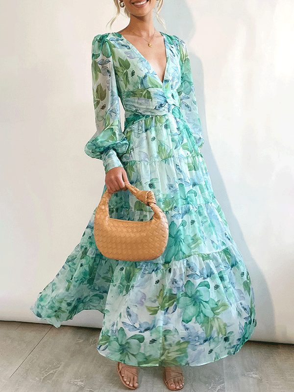 Sylvaine - Elegante maxivestido floral de manga larga