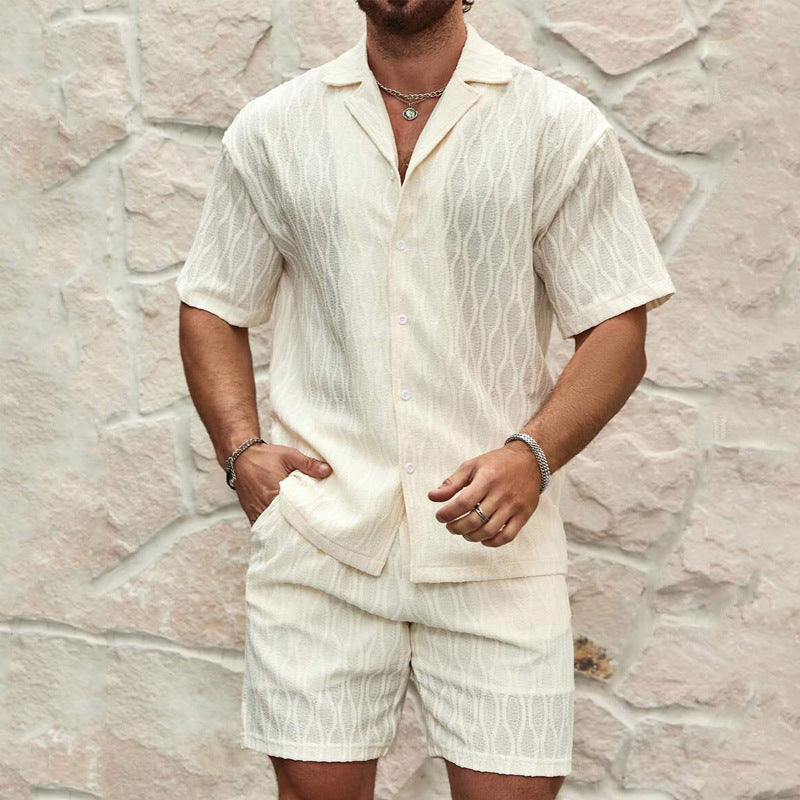 Andrius - Conjunto elegante de polo con botones y shorts para hombre
