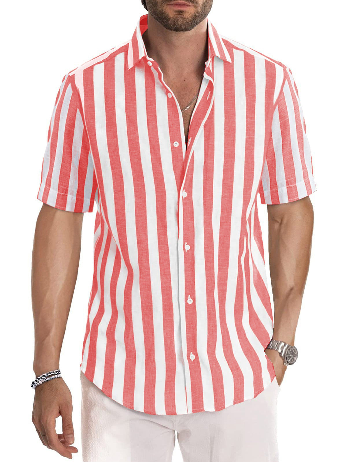 Benjamin - Polo casual de rayas con botones para hombre