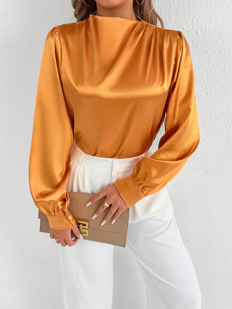 Elvira - Elegante blusa de cuello alto y manga larga