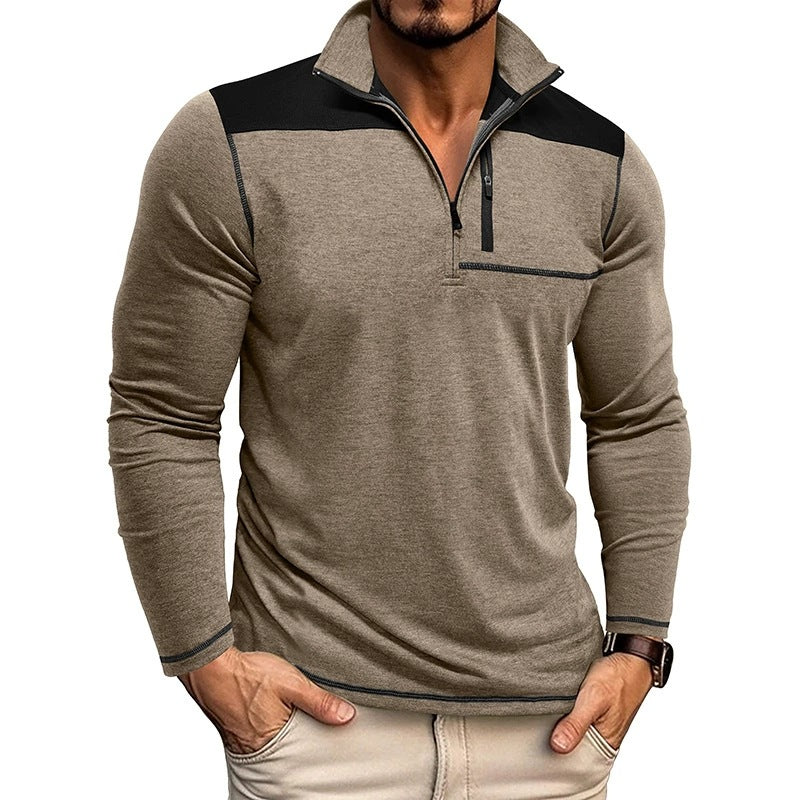 Claudio - Camisa casual de manga larga con media cremallera para hombre