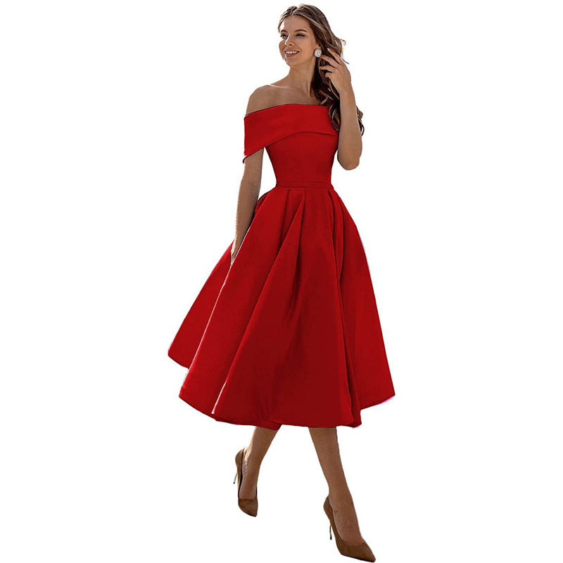 Gabriela - Moda Casual Vestido de fiesta de satén sin tirantes