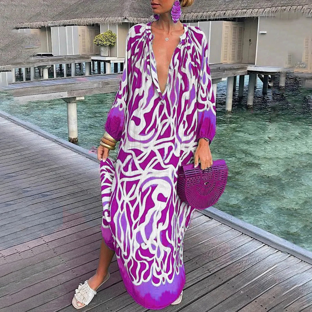 Xaira - Elegante vestido suelto de manga larga de colores