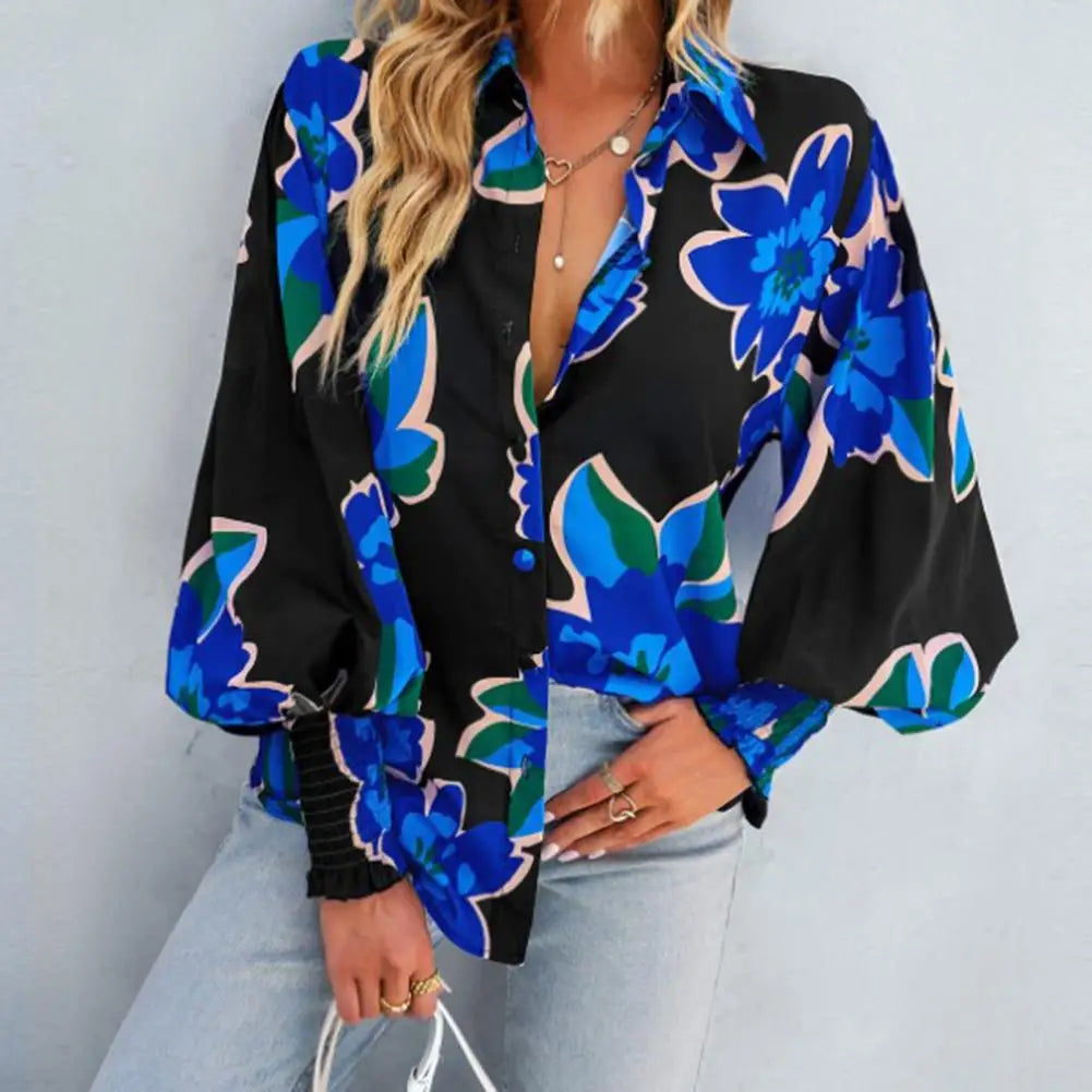 Lauryn - Elegante blusa polo de manga larga con estampado de farolillos