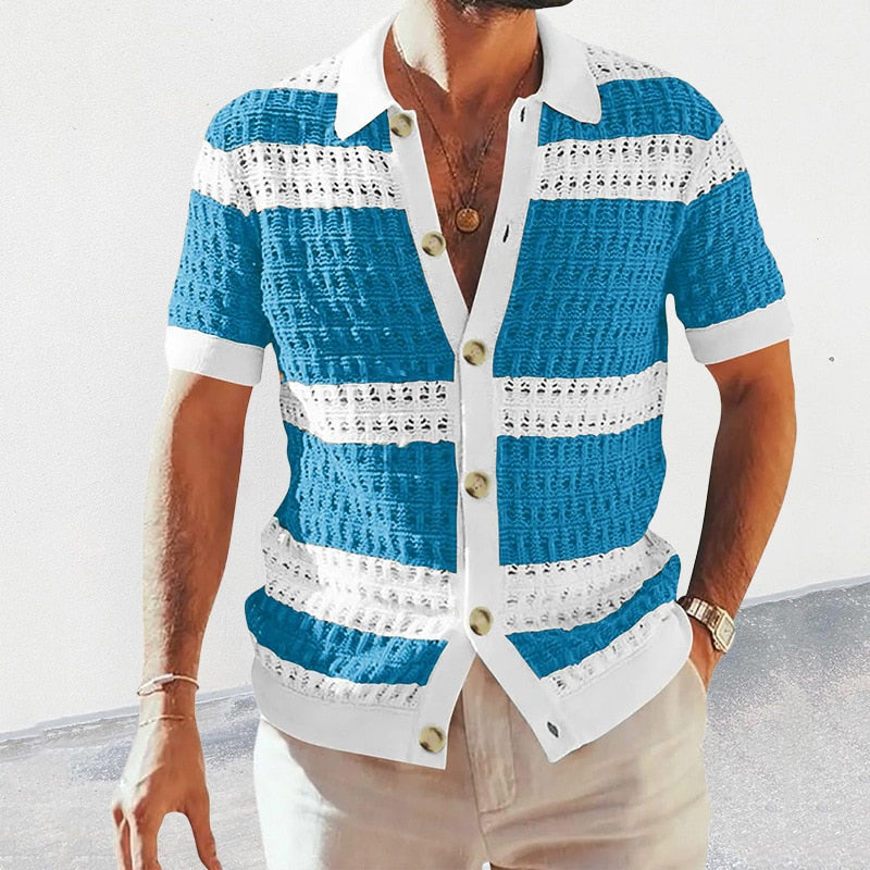 Daniel - Elegante polo casual de punto a rayas con botones
