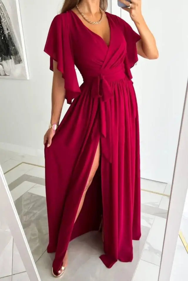 Eliza - Elegante maxi vestido con escote en pico profundo y línea A