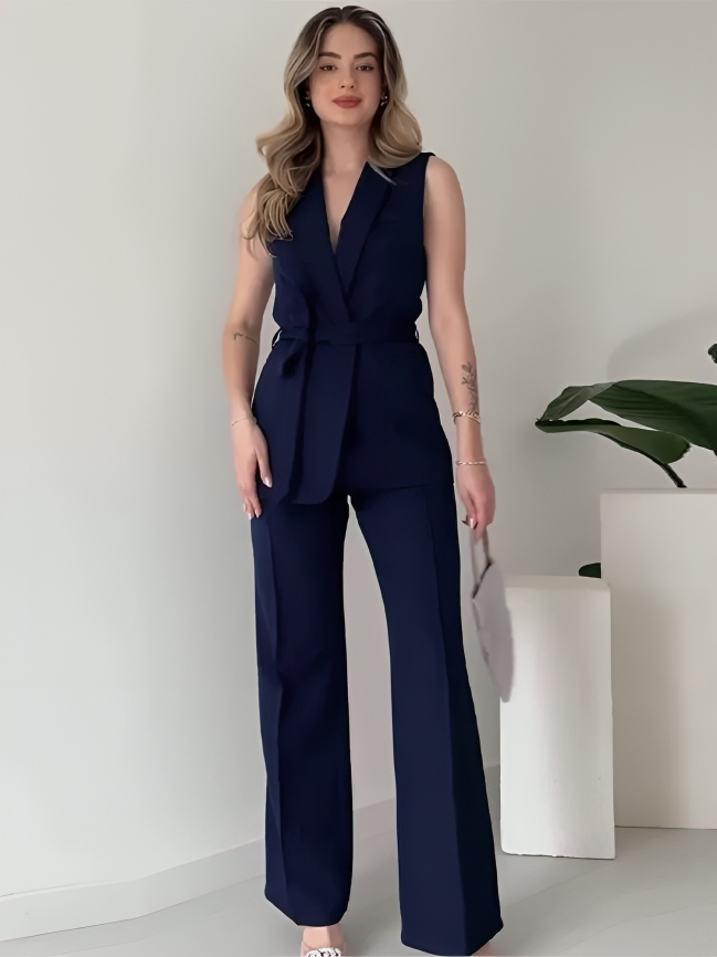 Livia - Elegante conjunto de blazer sin mangas y pantalón de cintura alta