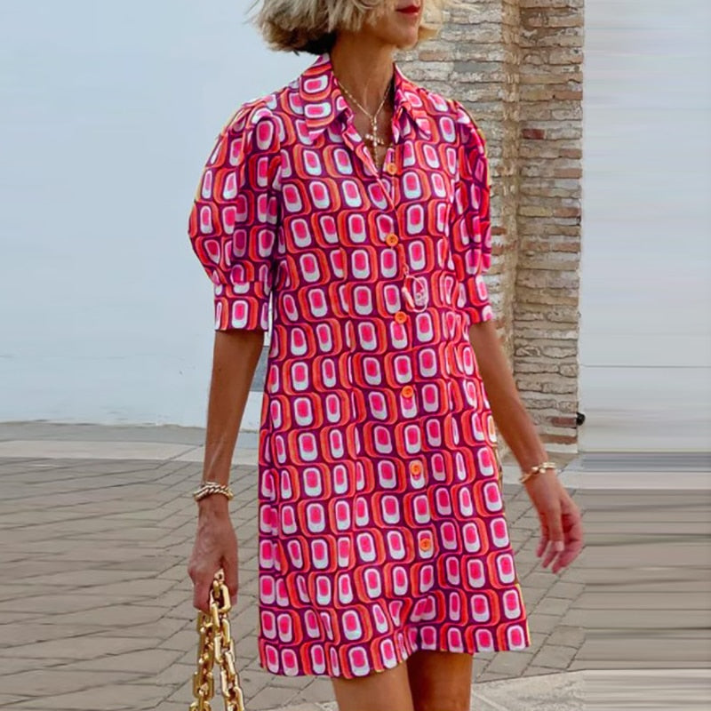 Quintelle - Minivestido de botones con estampado informal y elegante