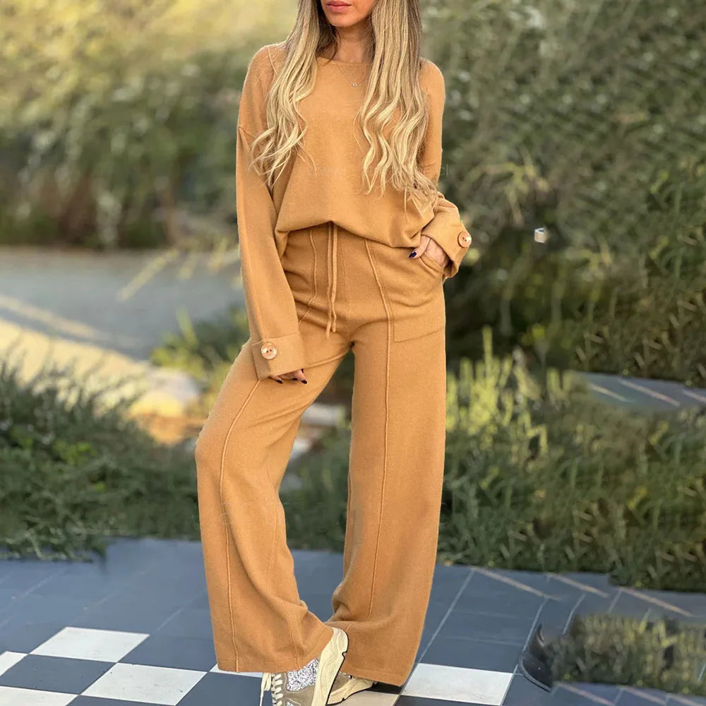 Thessaly - Conjunto de top holgado de manga larga y pantalón ancho