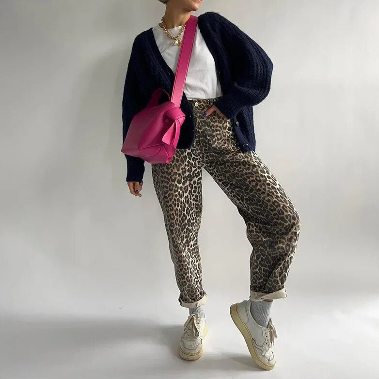 Bonnie - Vaqueros Vintage con Estampado de Leopardo
