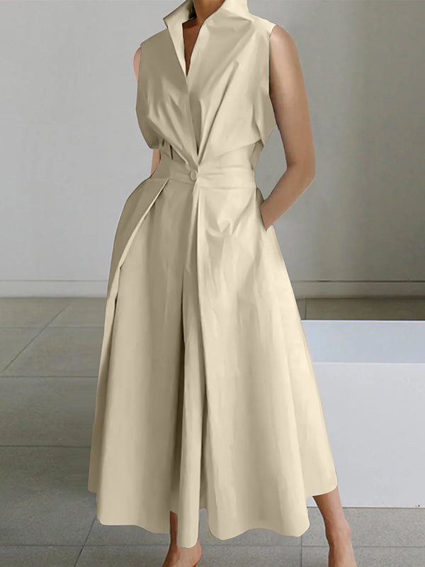 Annalise - Vestido de algodón urbano cuello camisero blanco