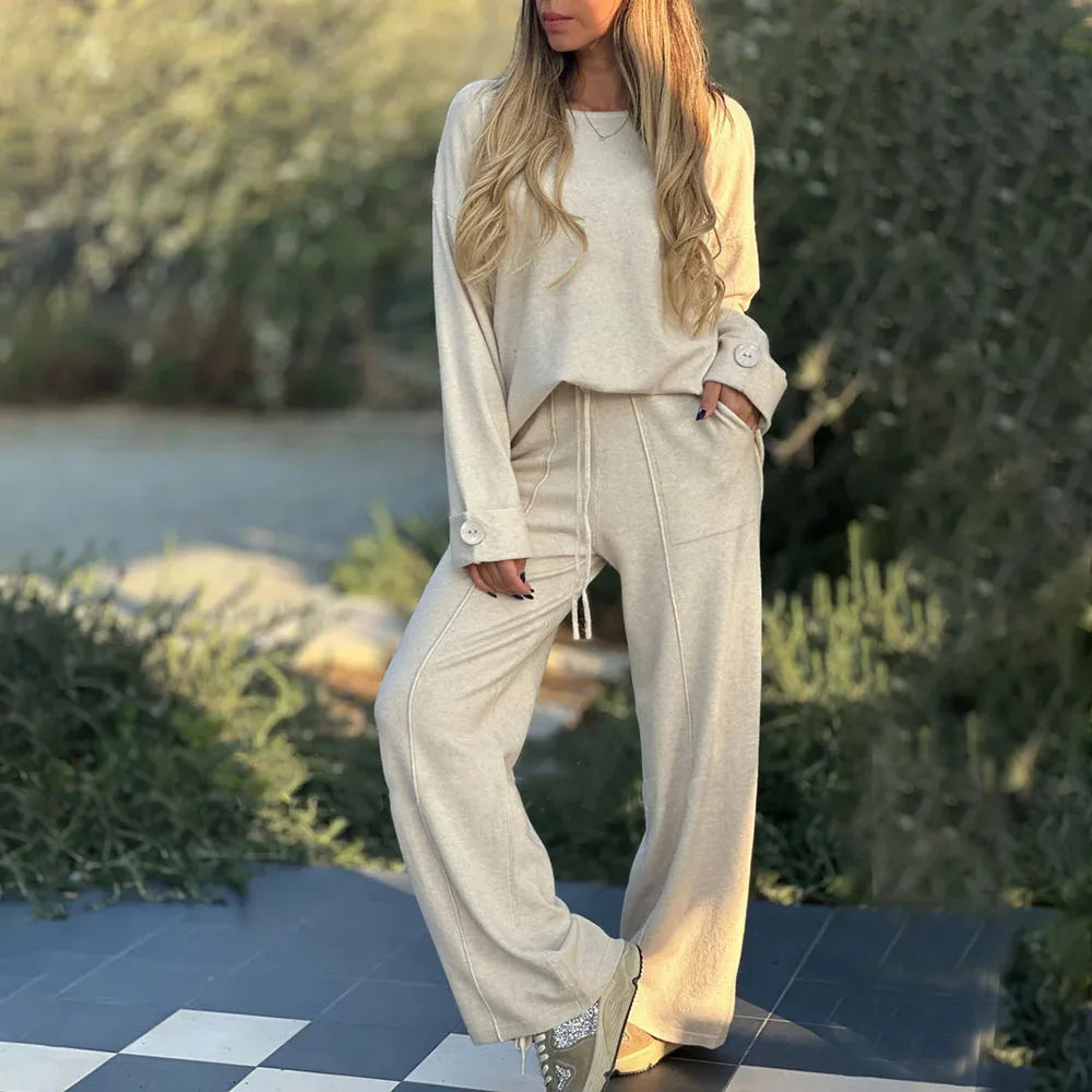 Thessaly - Conjunto de top holgado de manga larga y pantalón ancho