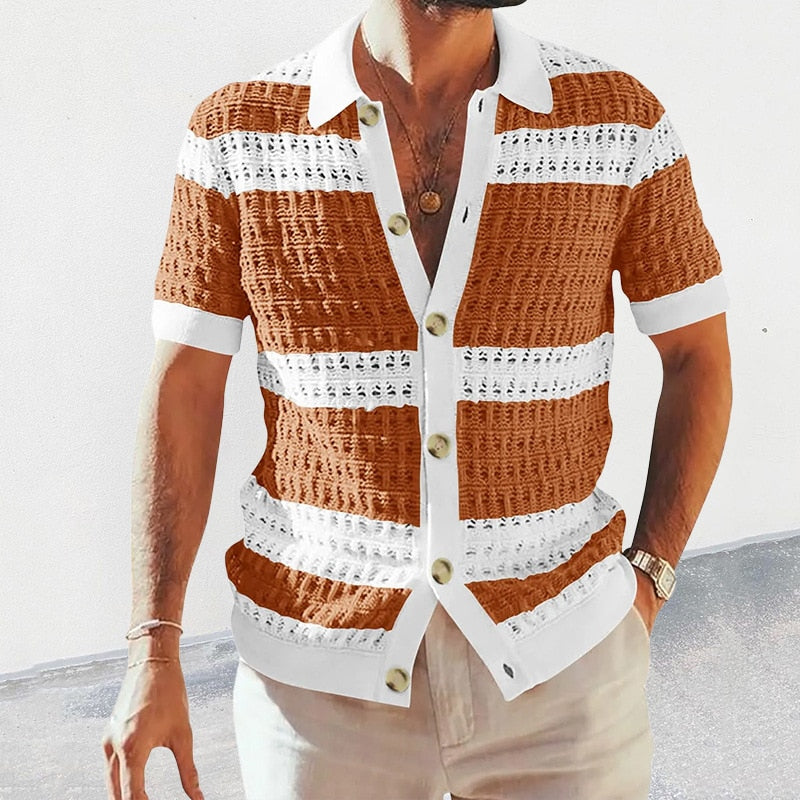 Daniel - Elegante polo casual de punto a rayas con botones