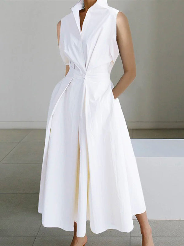 Annalise - Vestido de algodón urbano cuello camisero blanco