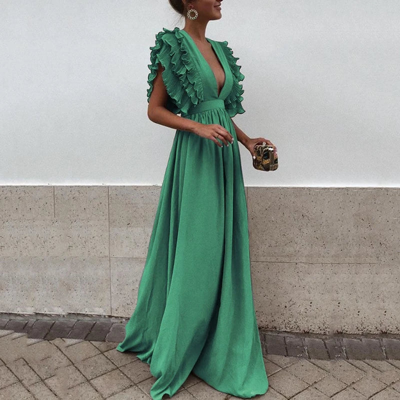 Vicky - Elegante maxi vestido con escote en V profundo