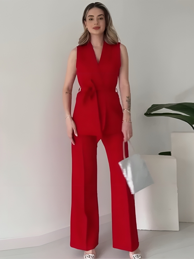 Livia - Elegante conjunto de blazer sin mangas y pantalón de cintura alta