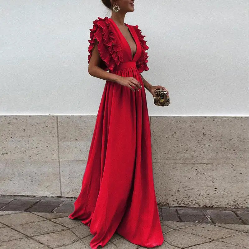 Vicky - Elegante maxi vestido con escote en V profundo