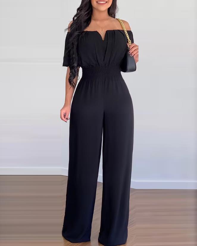 Elle - Elegante mono de manga corta y hombros descubiertos