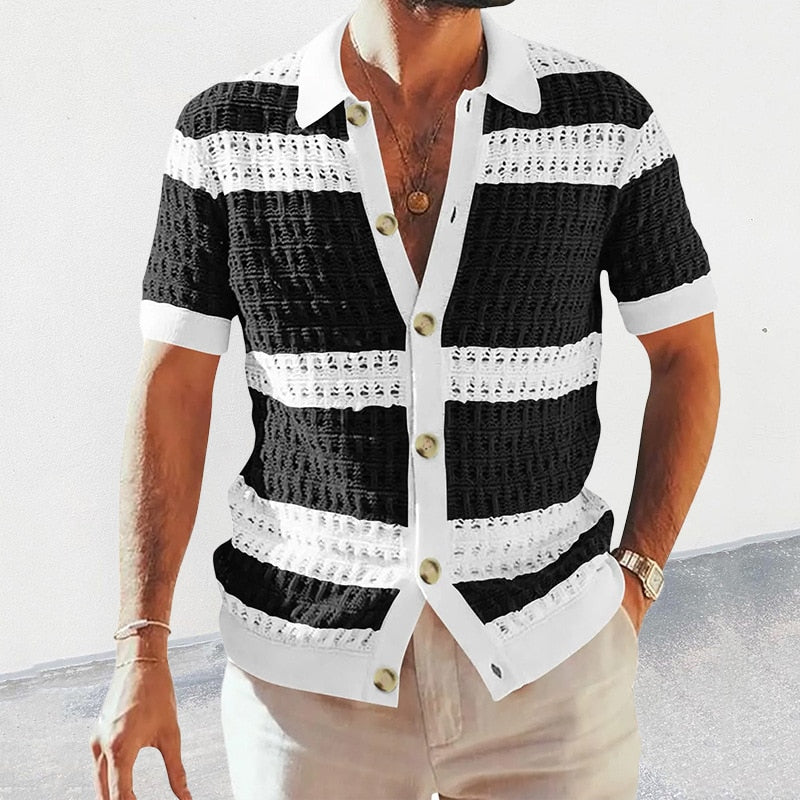 Daniel - Elegante polo casual de punto a rayas con botones