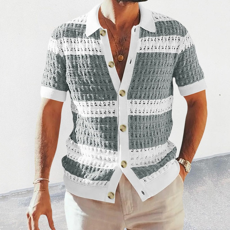 Daniel - Elegante polo casual de punto a rayas con botones